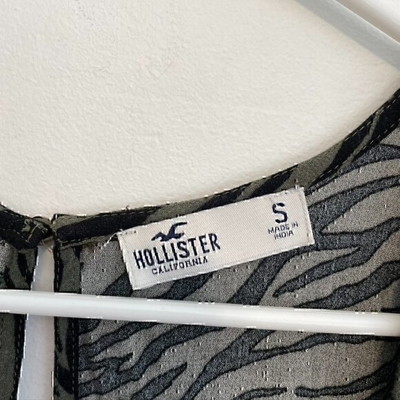 HOLLISTER Olive Green Black Zebra Animal Print Square Neck Mini Fit Flare Dress - Picture 3 of 12